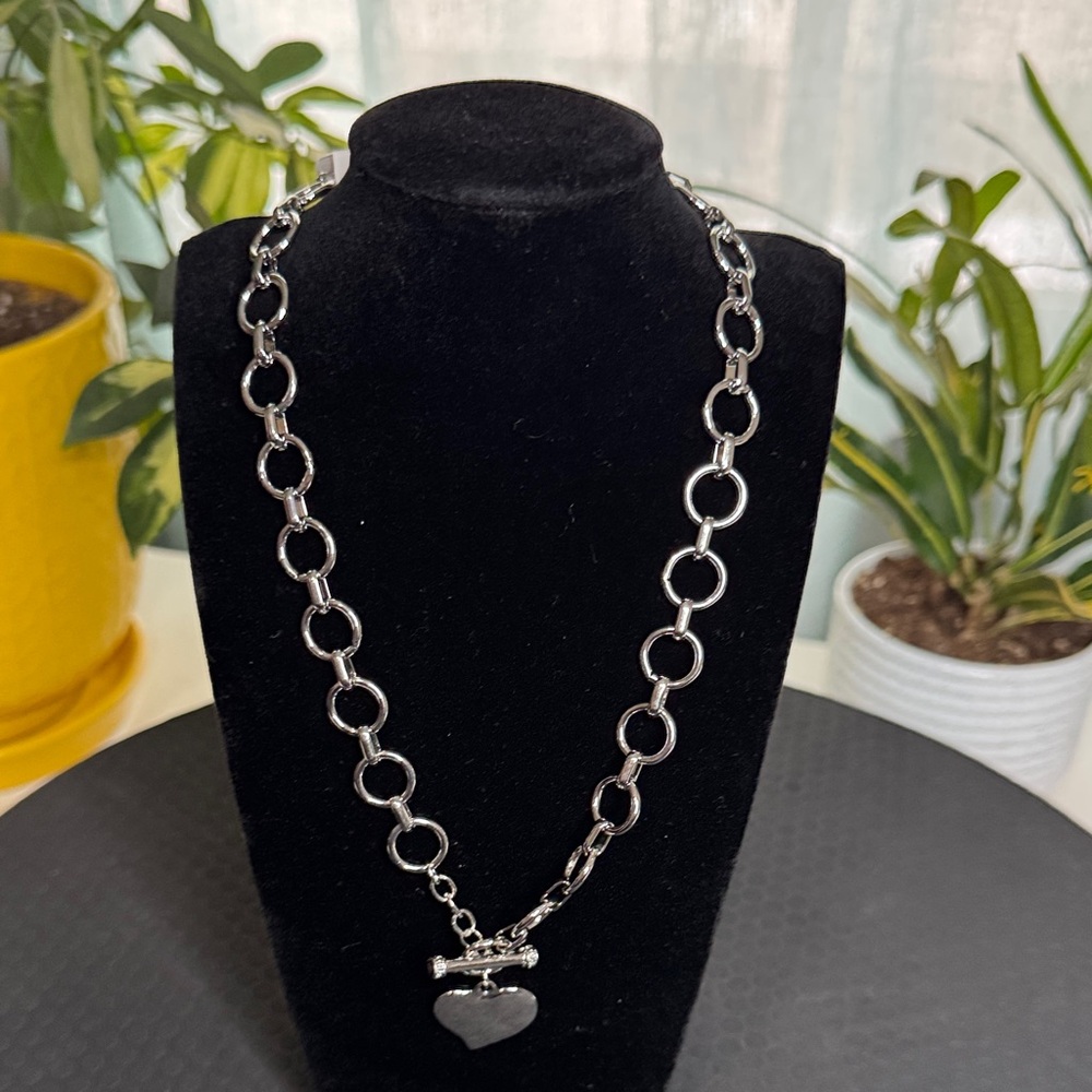 Silver Chain Necklace with Heart Pendant